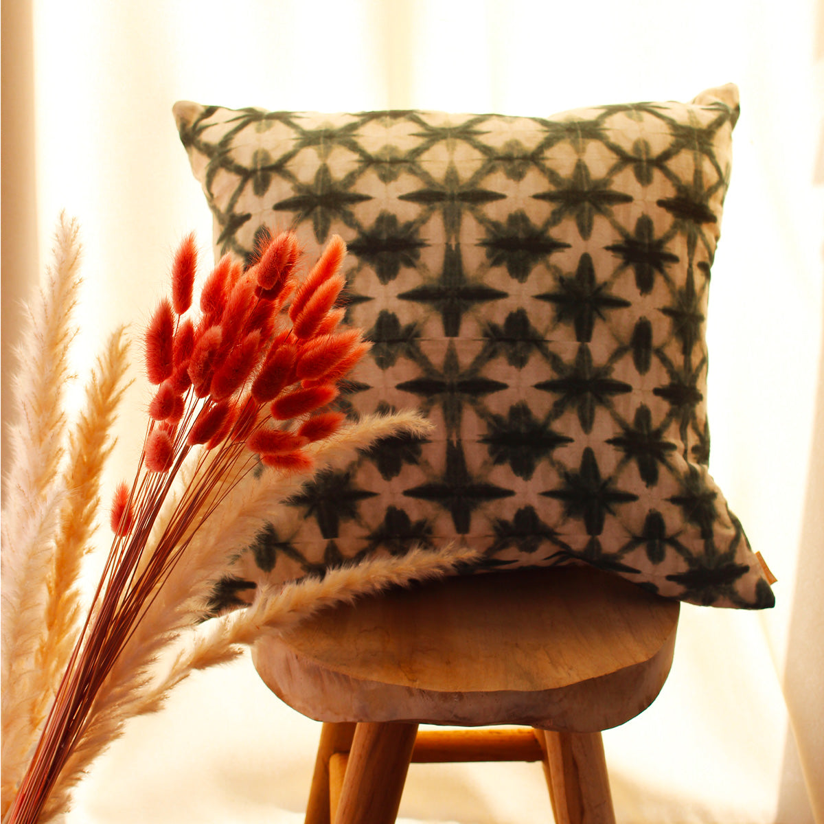 Coussin décoratif vert en gaze de coton