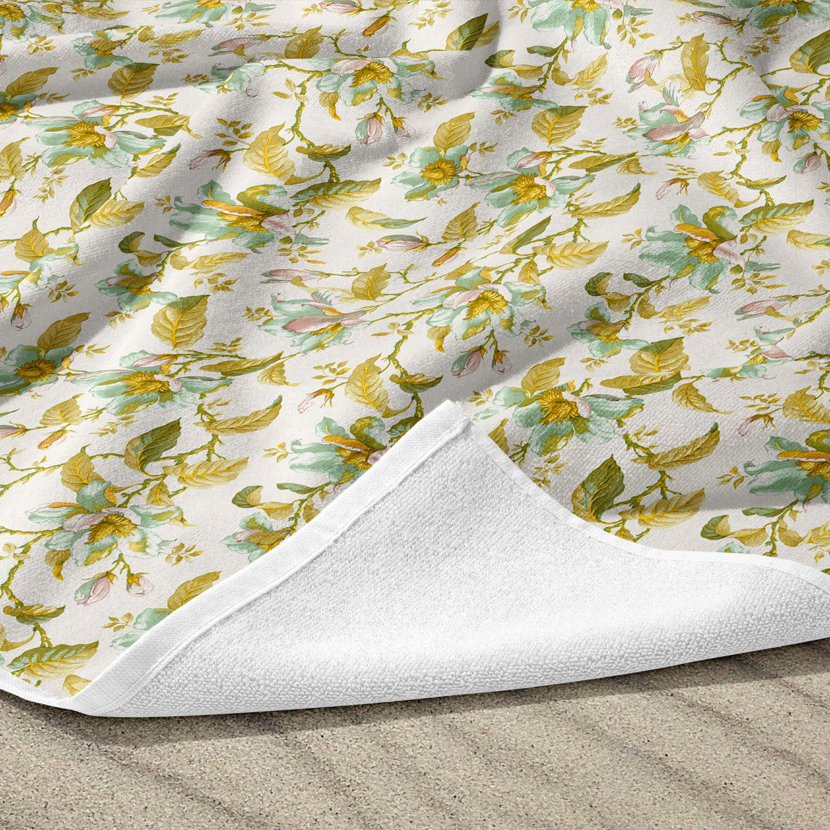 Serviette de plage 100x180cm imprimé floral beige