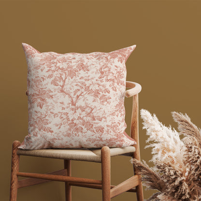 Coussin déco coton floral sépia 40x40cm