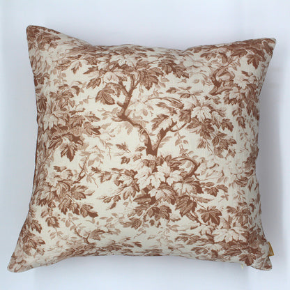 Coussin déco coton floral sépia 40x40cm