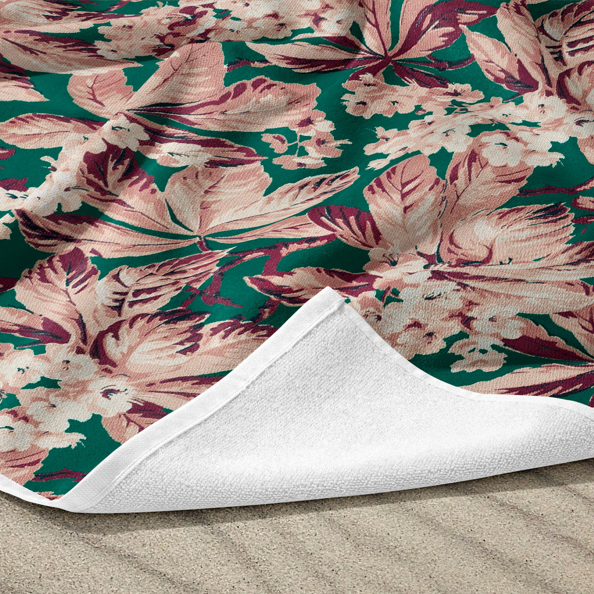 Serviette de plage grande fleurie verte